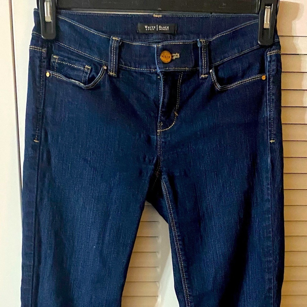 White House Black Market Jeans, Crop, Zipper Leg, Stretch, Cotton, Noir, Sz 0 - Picture 4 of 11